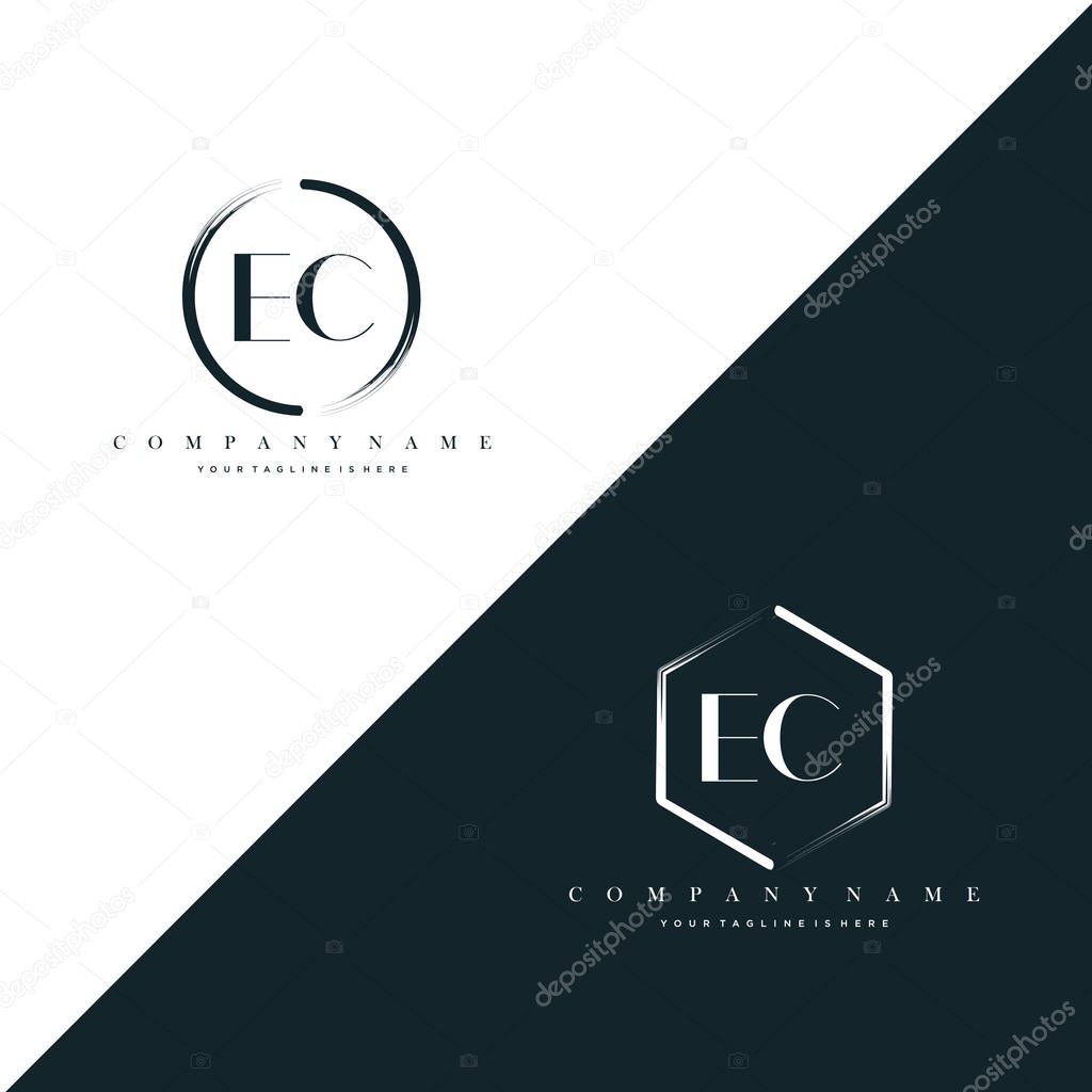 EC Initial Letter Circle Brush & Hexagon Brush Logo Template Vector