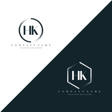HK Initial Letter Circle Brush & Hexagon Brush Logo Template Vector