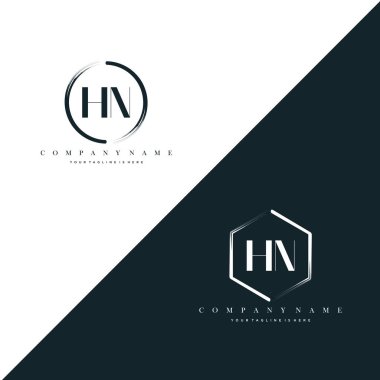 HN Initial Letter Circle Brush & Hexagon Brush Logo Template Vector