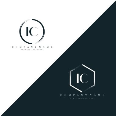 IC Initial Letter Circle Brush & Hexagon Brush Logo Template Vector