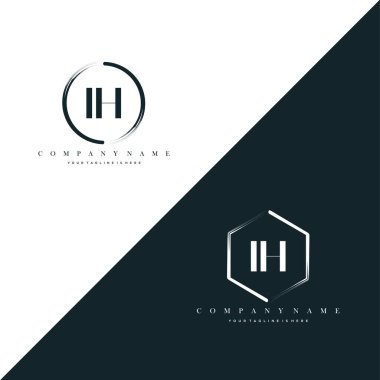 IH Initial Letter Circle Brush & Hexagon Brush Logo Template Vector