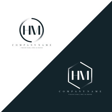 HM Initial Letter Circle Brush & Hexagon Brush Logo Template Vector