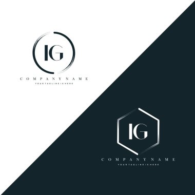 IG Initial Letter Circle Brush & Hexagon Brush Logo Template Vector