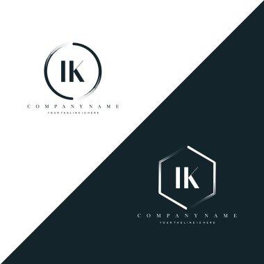 IK Initial Letter Circle Brush & Hexagon Brush Logo Template Vector