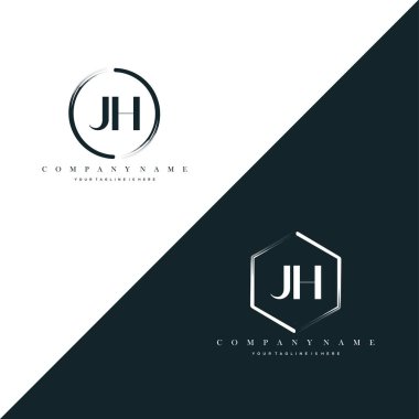 JH Initial Letter Circle Brush & Hexagon Brush Logo Template Vector