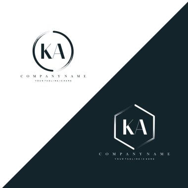 KA Initial Letter Circle Brush & Hexagon Brush Logo Template Vector