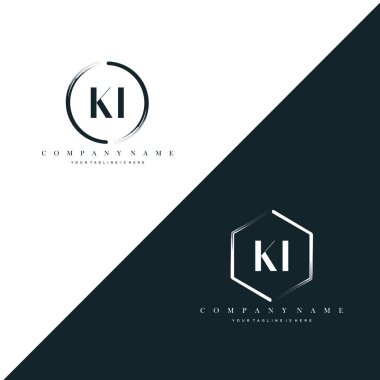 KI Initial Letter Circle Brush & Hexagon Brush Logo Template Vector