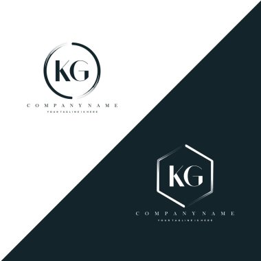 KG Initial Letter Circle Brush & Hexagon Brush Logo Template Vector
