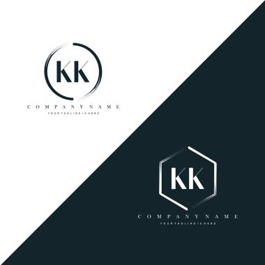 KK Initial Letter Circle Brush & Hexagon Brush Logo Template Vector