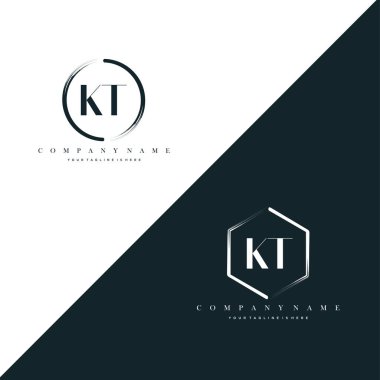 KT Initial Letter Circle Brush & Hexagon Brush Logo Template Vector