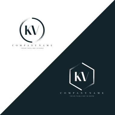 KV Initial Letter Circle Brush & Hexagon Brush Logo Template Vector