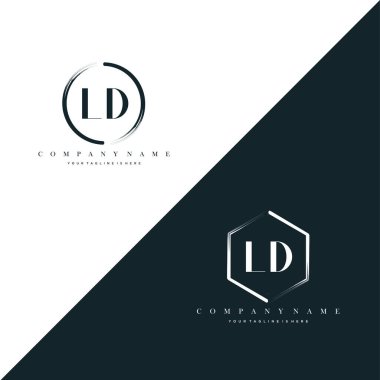 LD Initial Letter Circle Brush & Hexagon Brush Logo Template Vector