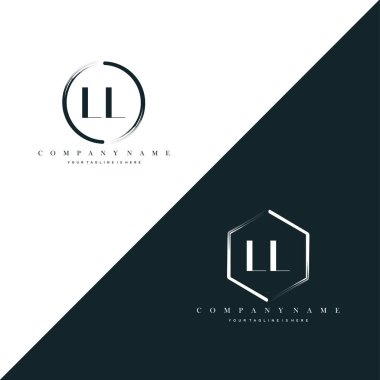 LL Initial Letter Circle Brush & Hexagon Brush Logo Template Vector