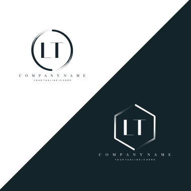 LT Initial Letter Circle Brush & Hexagon Brush Logo Template Vector