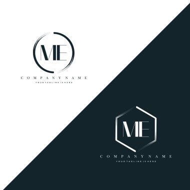 ME Initial Letter Circle Brush & Hexagon Brush Logo Template Vector