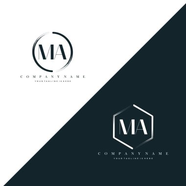MA Initial Letter Circle Brush & Hexagon Brush Logo Template Vector