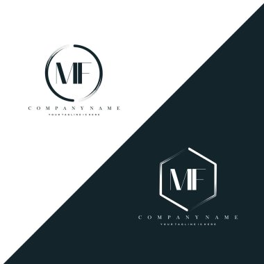 MF Initial Letter Circle Brush & Hexagon Brush Logo Template Vector
