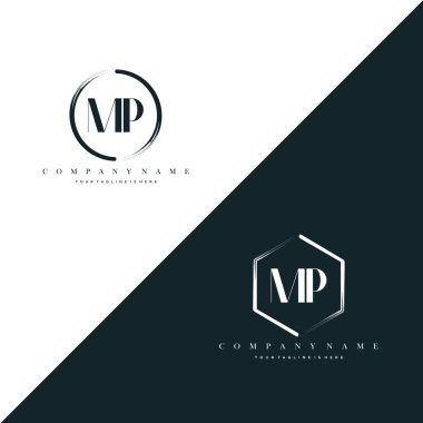 MP Initial Letter Circle Brush & Hexagon Brush Logo Template Vector