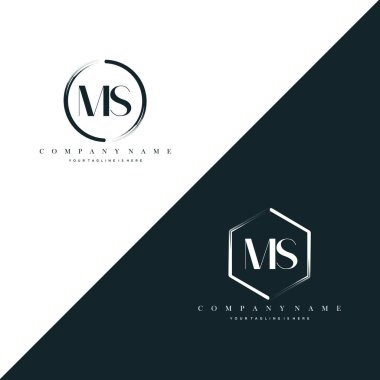 MS Initial Letter Circle Brush & Hexagon Brush Logo Template Vector