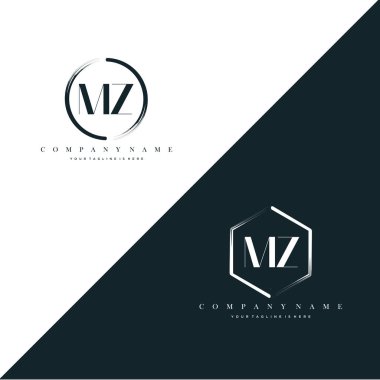 MZ Initial Letter Circle Brush & Hexagon Brush Logo Template Vector