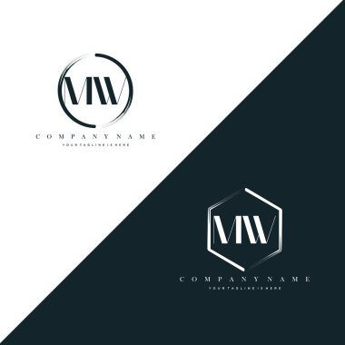 MW Initial Letter Circle Brush & Hexagon Brush Logo Template Vector