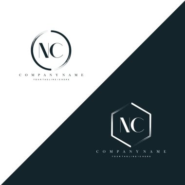 NC Initial Letter Circle Brush & Hexagon Brush Logo Template Vector