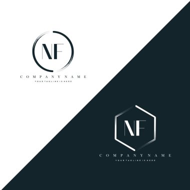NF Initial Letter Circle Brush & Hexagon Brush Logo Template Vector