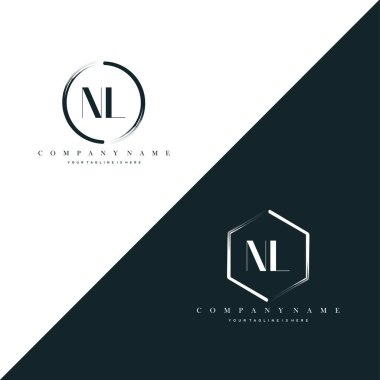 NL Initial Letter Circle Brush & Hexagon Brush Logo Template Vector