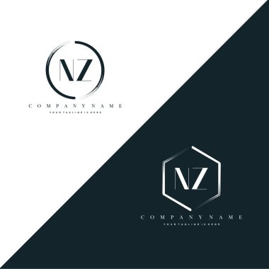 NZ Initial Letter Circle Brush & Hexagon Brush Logo Template Vector
