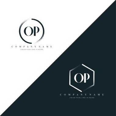 OP Initial Letter Circle Brush & Hexagon Brush Logo Template Vector
