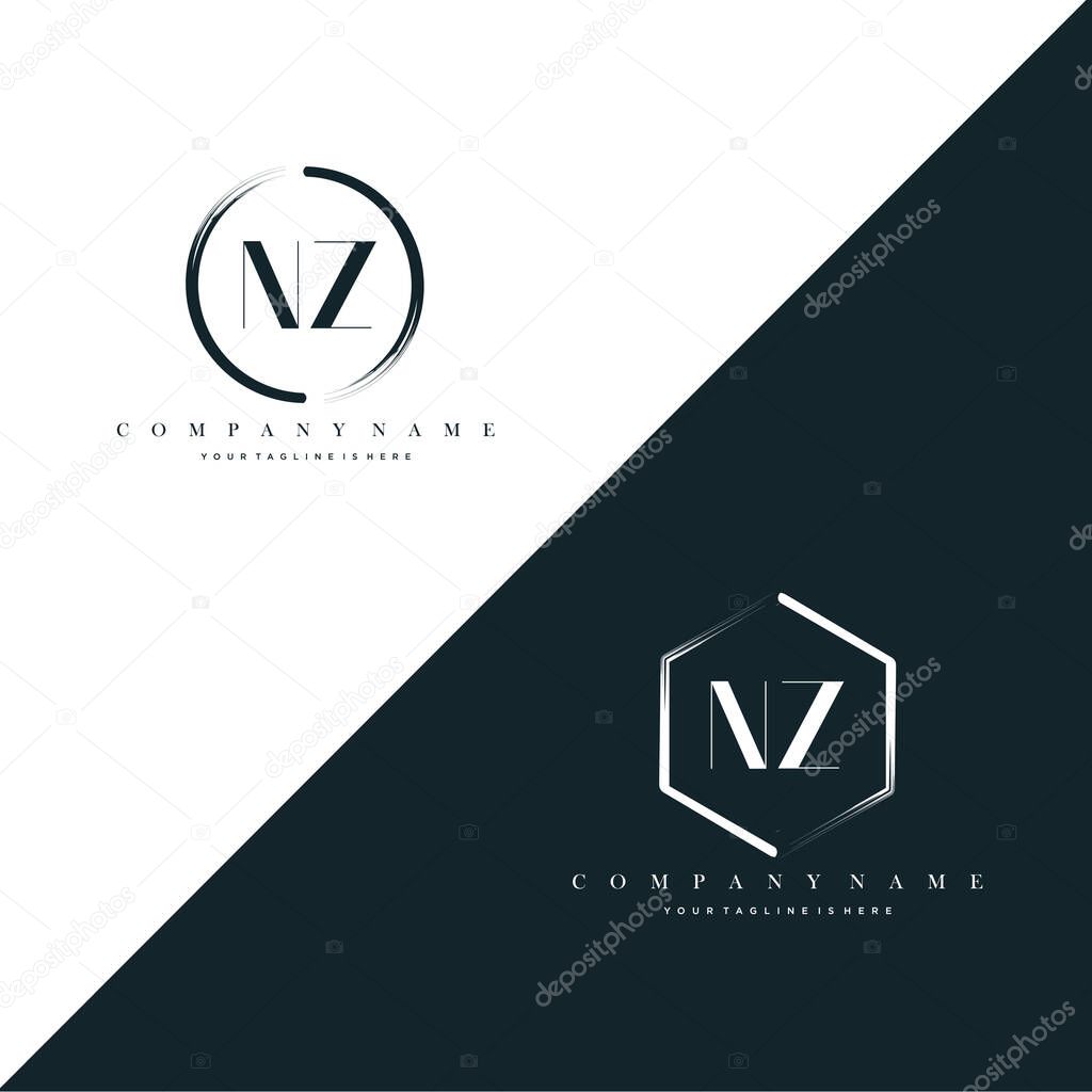 NZ Initial Letter Circle Brush & Hexagon Brush Logo Template Vector