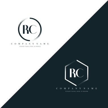 Rc İlk Harf Çemberi Fırça ve Altıgen Fırça Logo Şablonu Vektörü