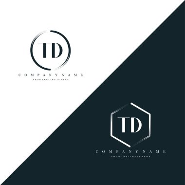 Td İlk Harf Çemberi Fırça ve Altıgen Fırça Logo Şablonu Vektörü