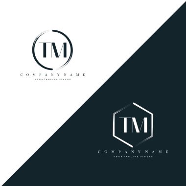TM Initial Letter Circle Brush & Hexagon Brush Logo Template Vector
