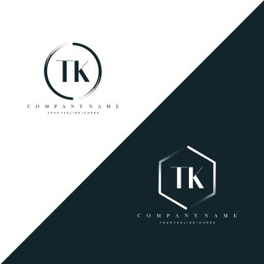 TK Initial Letter Circle Brush & Hexagon Brush Logo Template Vector