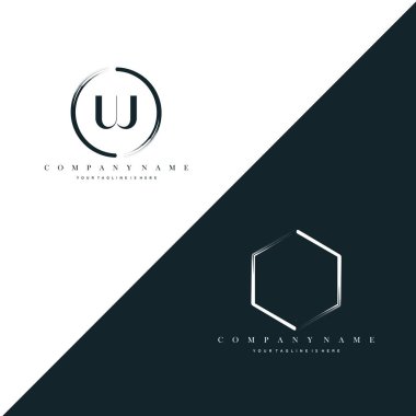 UJ Initial Letter Circle Brush & Hexagon Brush Logo Template Vector