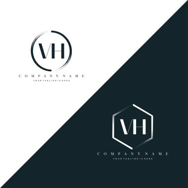 VH Initial Letter Circle Brush & Hexagon Brush Logo Template Vector