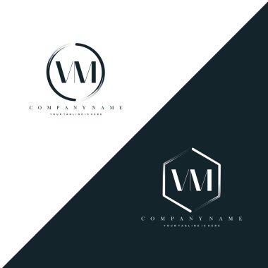 VM Initial Letter Circle Brush & Hexagon Brush Logo Template Vector