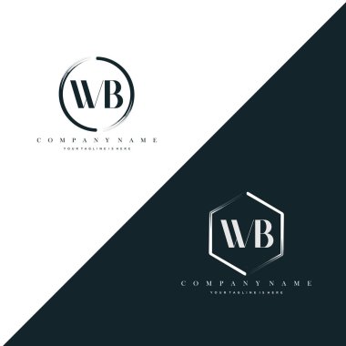 WB Initial Letter Circle Brush & Hexagon Brush Logo Template Vector