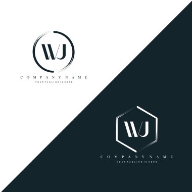WJ Initial Letter Circle Brush & Hexagon Brush Logo Template Vector