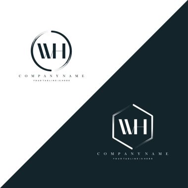 WH Initial Letter Circle Brush & Hexagon Brush Logo Template Vector