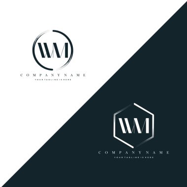 WM Initial Letter Circle Brush & Hexagon Brush Logo Template Vector