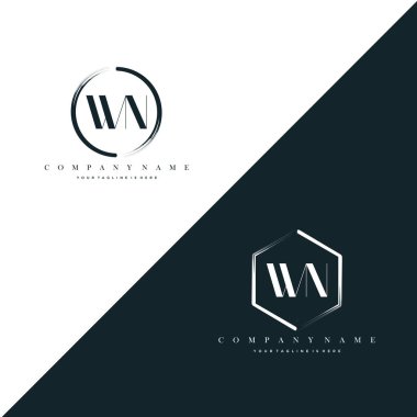 WN Initial Letter Circle Brush & Hexagon Brush Logo Template Vector