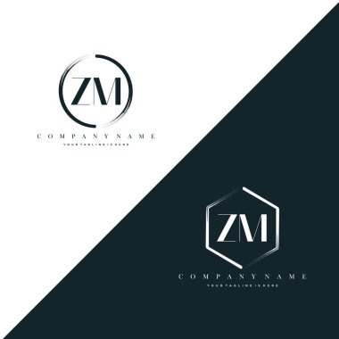 Zm İlk Harf Çemberi Fırça ve Altıgen Fırça Logo Şablonu Vektörü