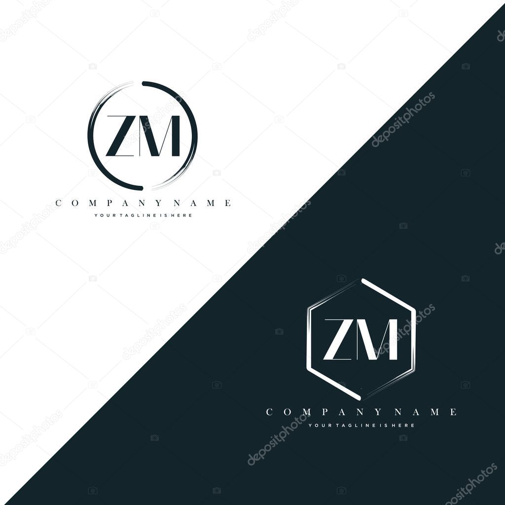 ZM Initial Letter Circle Brush & Hexagon Brush Logo Template Vector