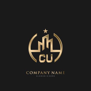 Cu Başlangıç Mektubu Emlak Konut Logosu İşletme, İnşaat ve Mimarlık için Logo Vektörü
