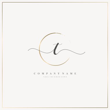 T İlk Mektup el yazısı logosu şablon vektörü, güzellik logosu, kozmetik, düğün, moda ve iş dünyası