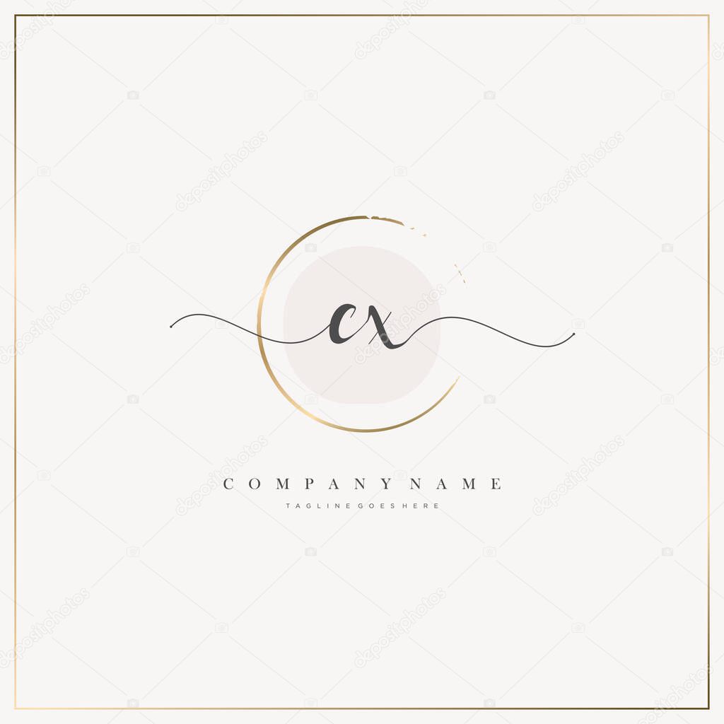 CX Initial Letter handwriting logo hand drawn template vector, logo for beauty, cosmetics, wedding, fashion and business