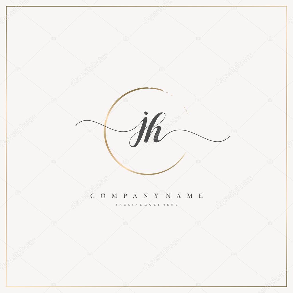 JH Initial Letter handwriting logo hand drawn template vector, logo for beauty, cosmetics, wedding, fashion and business
