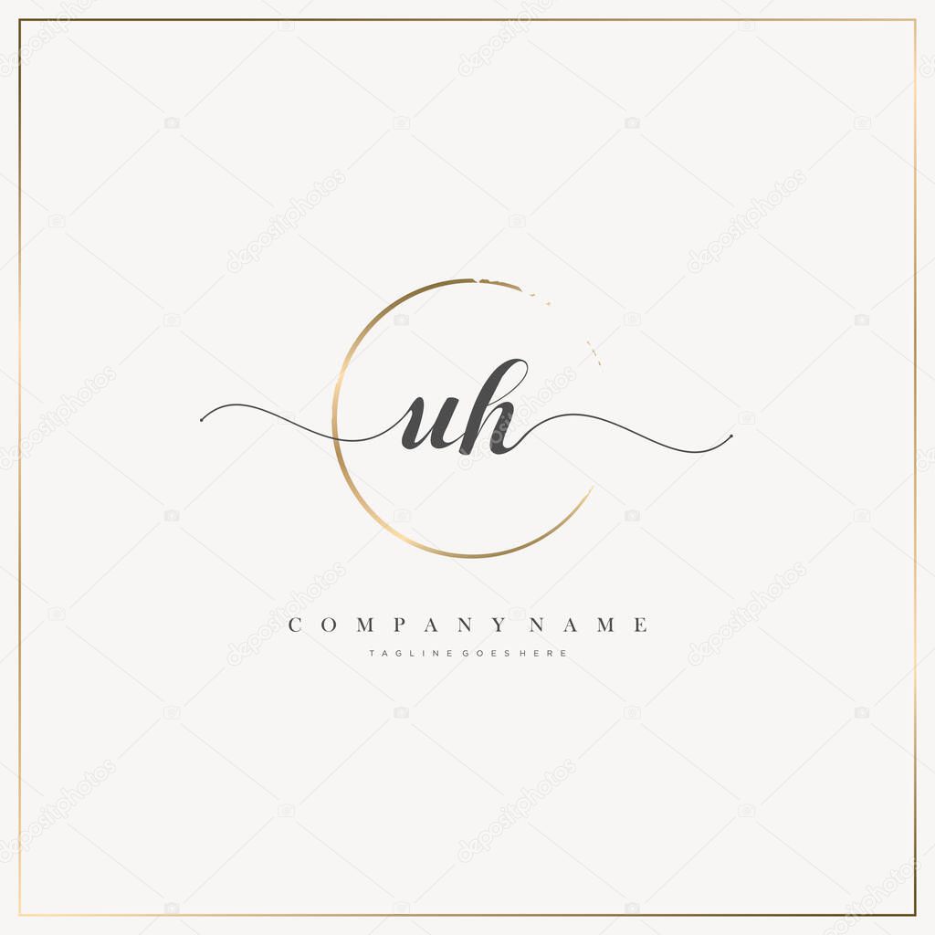 UH Initial Letter handwriting logo hand drawn template vector, logo for beauty, cosmetics, wedding, fashion and business